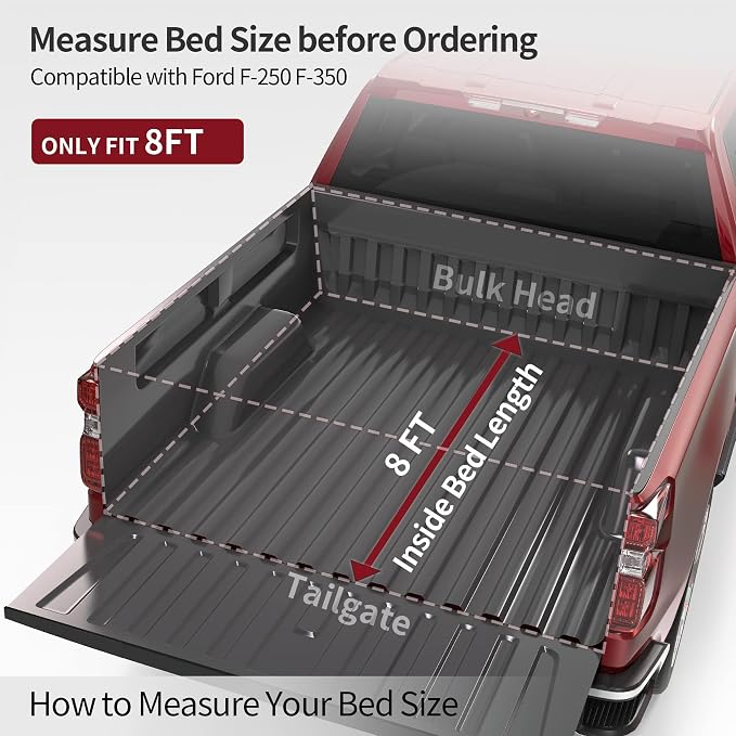 OEDRO Soft Roll Up Truck Bed Tonneau Cover Compatible with 1999-2026 Ford F250 F350 F-250 F-350 Superduty 8 ft Bed