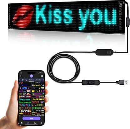 Programmable LED Signs | Flexible LED Advertising Sign | Bluetooth APP | Custom Editor Animations/Text/Graffiti (23"x 5")