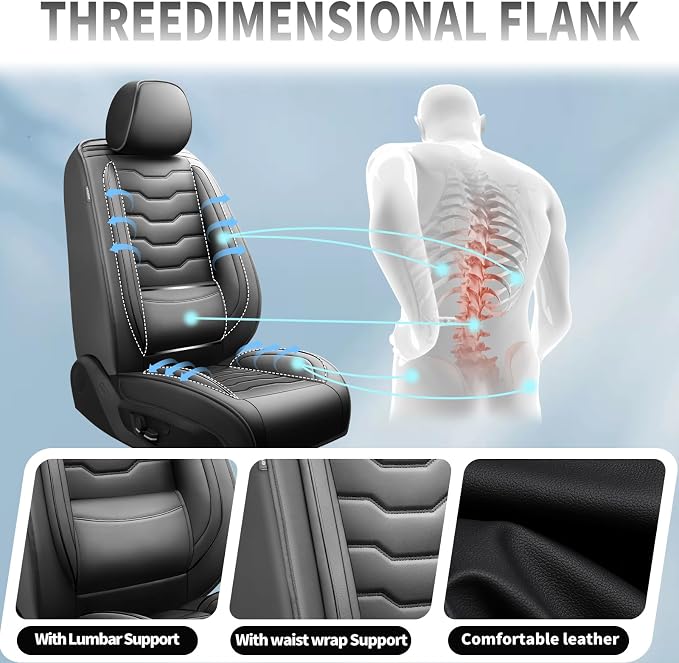 Fit Compass Car Seat Covers for Jeep Compass 2007-2025 2026 -Full Set Premium Leather, Waterproof & Breathable，All-Weather Seat Cushion Protecto & Airbag Compatible, 5 Seats Black