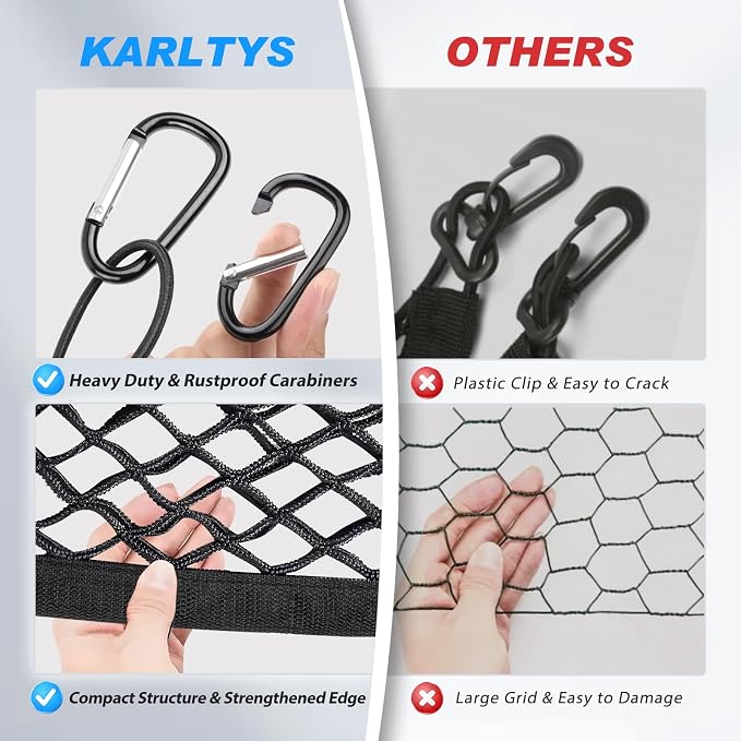 Karltys Cargo Net for Jeep Cherokee 2014-2023 Trunk Net | Envelope Style Elastic Mesh Net | Heavy Duty Metal Hooks | Jeep Cherokee Accessories