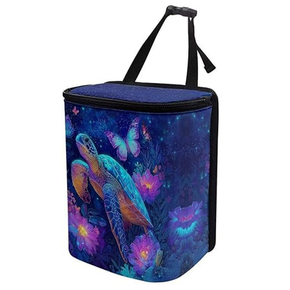 Talayituse Daisy Turtle Butterfly Print Car Trash Bin, Large Size Auto Trash Can Adjustable Portable Garbage Can with Lid, Vehicle Hanging Bag for Headrest Front Back Seat
