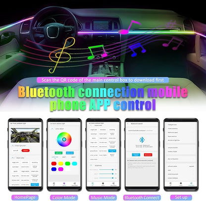 HMYC Car Interior Ambient Lights,18 in 1 128 Colorful LED Acrylic Fiber Optic Strip,Universal Multiple Modes Decoration Atmosphere with Music Sync Rhythm,APP Control,RGB Neon Lighting for All Cars