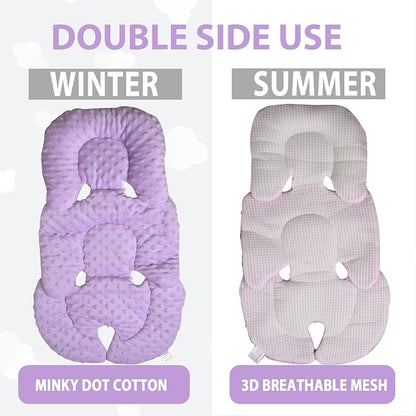 Infant Carseat Insert, 2-in-1 Reversible Baby Car Seat Cushion for Newborn Toddler Head & Body Support Car Seat Pad for Carseats, Strollers, Swings, Bouncers(Purple)
