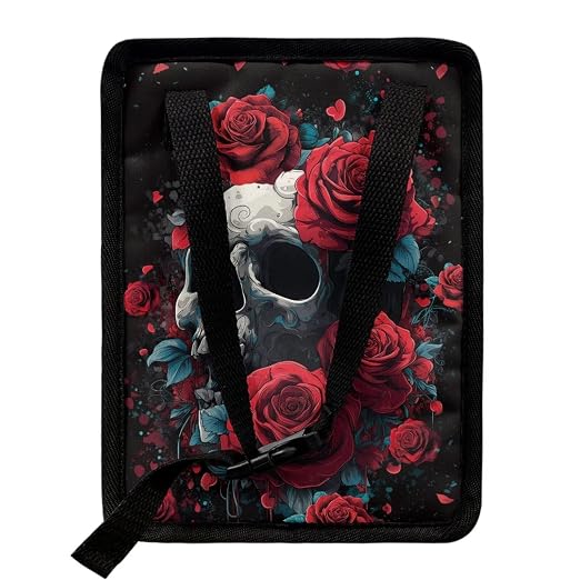 Skull Red Roses Pattern Car Trash Can with Lid and Zipper Portable Foldable Trash Bin for Car Interior Accessories Multipurpose Garbage Can Bags Storage Organizer Halloween Decor