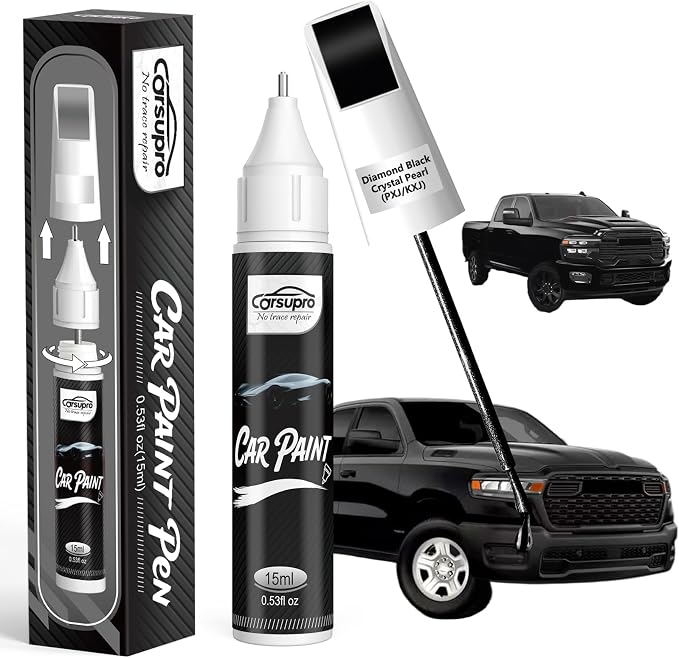 Diamond Black Crystal Pearl-Coat(PXJ/KXJ) for Ram Touch Up Paint Pen, 2 in 1 Car Scratch Remover with Pen Tip and Brush, Precise Color Match for Car Paint Scratch Repair, Quickly and Easily Fix Chips and Nicks