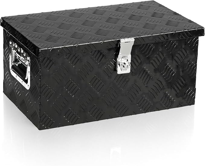 20" L x 12" W x 9.5" H Aluminum Truck Bed Tool Box, Pick Up RV Trailer Toolbox Storage Lockable Organizer with Side Handle and Lock Keys, Black