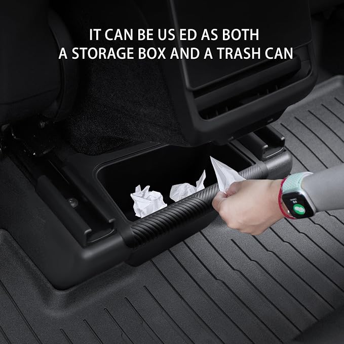 Rear Center Console Storage Organizer for Tesla Model Y Juniper 2025 2026, Under Seat Storage Box with Lid, Black