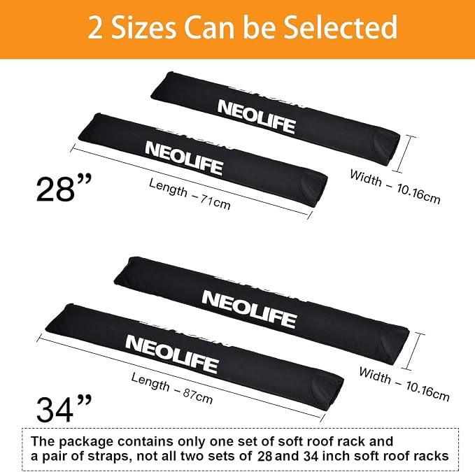 Soft Roof Rack Pads with Two 15 Ft Tie Down Straps for Surfboard, SUP Paddleboard, Snowboard, 28/34inch (Pair)