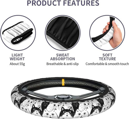 Cat Steering Wheel Covers Non Slip Neoprene Universal 15 Inch Steering Wheel Protector Car Cover for Men Women