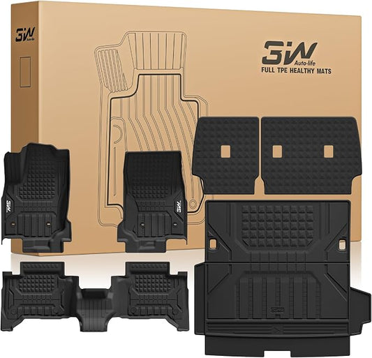 3W Floor Mats for Toyota 4Runner 2025 2026 5 Seats(Only fit Hybrid), All Weather TPE Custom Fit Floor Liner & Trunk Mat & 2nd Row Under Seat Mat & Backrest Mat for 4 Runner Full Set 7Pcs