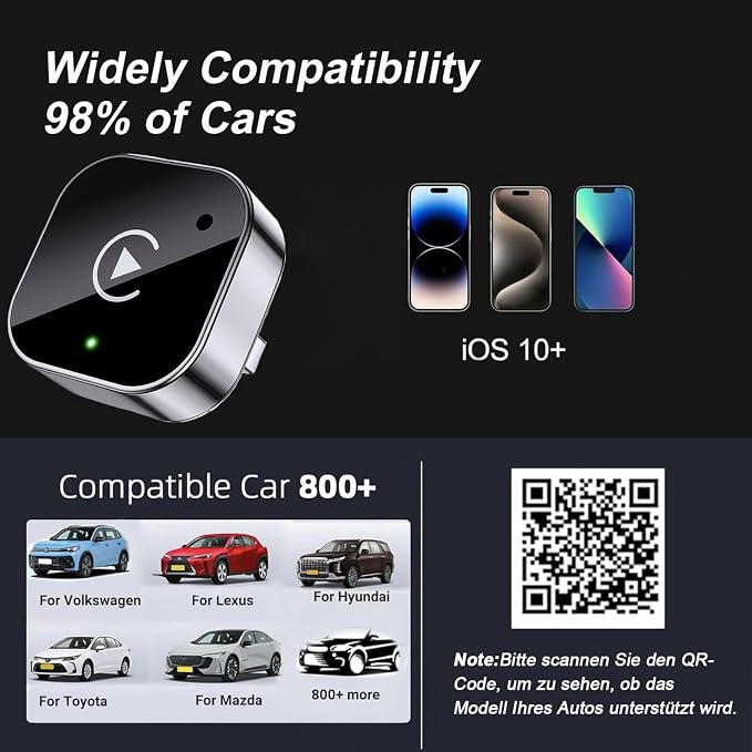 Crelander 2-in-1 Wireless Carplay Adapter with Wired Carplay (USB to C), Metal Design Mini Wireless CarPlay Adapter for iPhone iOS 10+ System (2026 Upgraded