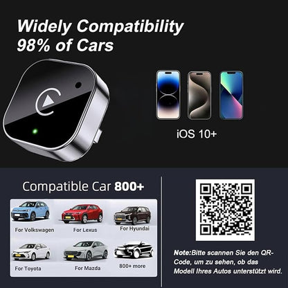 Crelander 2-in-1 Wireless Carplay Adapter with Wired Carplay (USB to C), Metal Design Mini Wireless CarPlay Adapter for iPhone iOS 10+ System (2026 Upgraded
