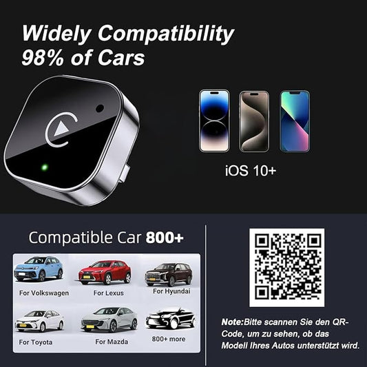 Crelander 2-in-1 Wireless Carplay Adapter with Wired Carplay (USB to C), Metal Design Mini Wireless CarPlay Adapter for iPhone iOS 10+ System (2026 Upgraded