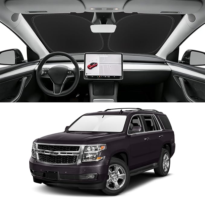 Custom Fit Windshield Sun Shade for Chevy Tahoe 2015-2020, Blocks UV & Heat, Front Window Sunshade Accessories, Easy Fold & Store Keep Your Car Cooler
