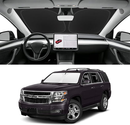 Custom Fit Windshield Sun Shade for Chevy Tahoe 2015-2020, Blocks UV & Heat, Front Window Sunshade Accessories, Easy Fold & Store Keep Your Car Cooler