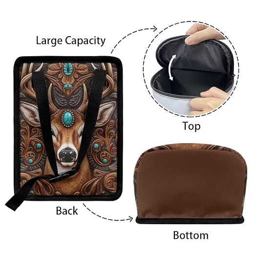 Talayituse Vintage Brown Elk Print Car Trash Bin, Large Size Auto Trash Can Adjustable Portable Garbage Can with Lid, Vehicle Hanging Bag for Headrest Front Back Seat
