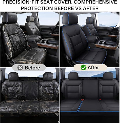 Coverado Silverado Seat Covers Full Set, Faux Leather Car Seat Covers Fit for Chevy Silverado GMC Sierra 2007-2013 & 2019-2026 1500, 2020-2026 2500HD 3500HD Crew Double Extended Cab(Blueline)