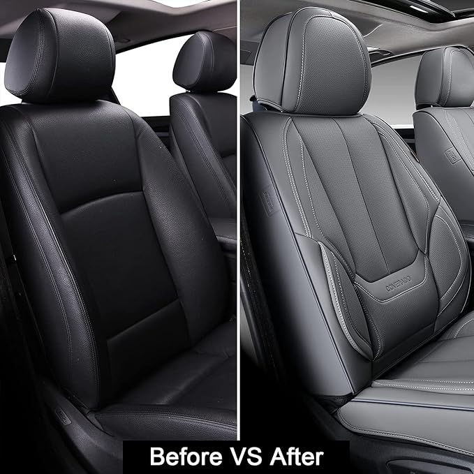 Coverado Front Seat Covers, Waterproof Nappa Leather Car Seat Cover, Sideless Car Seat Covers Front Seats, Driver Seat Cover, Car Seat Protector Universal Fit for Most Sedans SUV Truck, Grey