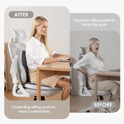 FLORICH Car Seat Cushion and Back Support for Car Ultrathick Memory Foam Office Chair Cushions with Lumbar Support Pillow for Sciatica & Back & Tailbone Pain Relief (Beige Grey)