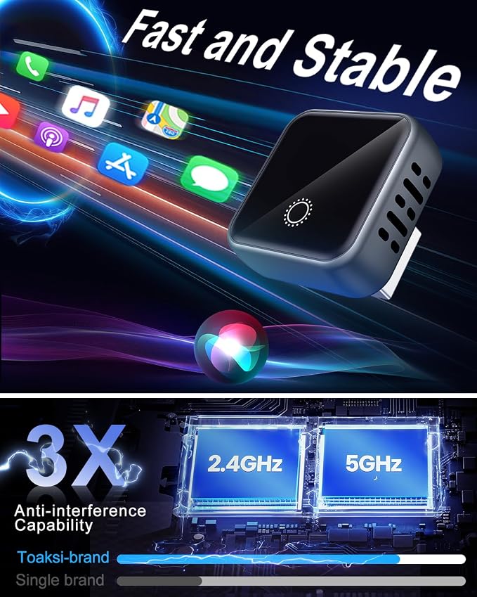 𝟐𝟎𝟐𝟓 𝐔𝐩𝐠𝐫𝐚𝐝𝐞𝐝 Wireless CarPlay Adapter for Apple iPhone iOS 10+,USB/USB C Mini Design for Convert Wired to Wireless Car Play Adapter,Plug and Play Stable No Latency from iPhone to Screen