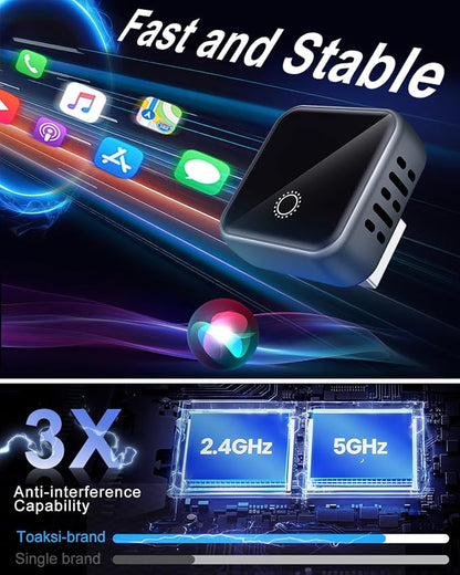 𝟐𝟎𝟐𝟓 𝐔𝐩𝐠𝐫𝐚𝐝𝐞𝐝 Wireless CarPlay Adapter for Apple iPhone iOS 10+,USB/USB C Mini Design for Convert Wired to Wireless Car Play Adapter,Plug and Play Stable No Latency from iPhone to Screen