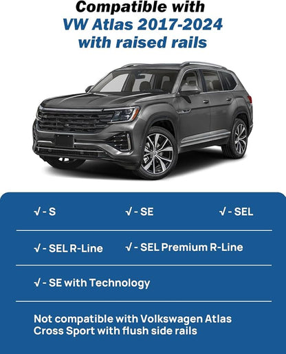 JOYTUTUS Lockable Roof Rack Cross Bars Compatible with Volkswagen VW Atlas 2017-2026 with Raised Side Rails (Not Fit Cross Sport), Heavy Duty Aluminum Anti-Theft Roof Rails Crossbars Luggage Racks