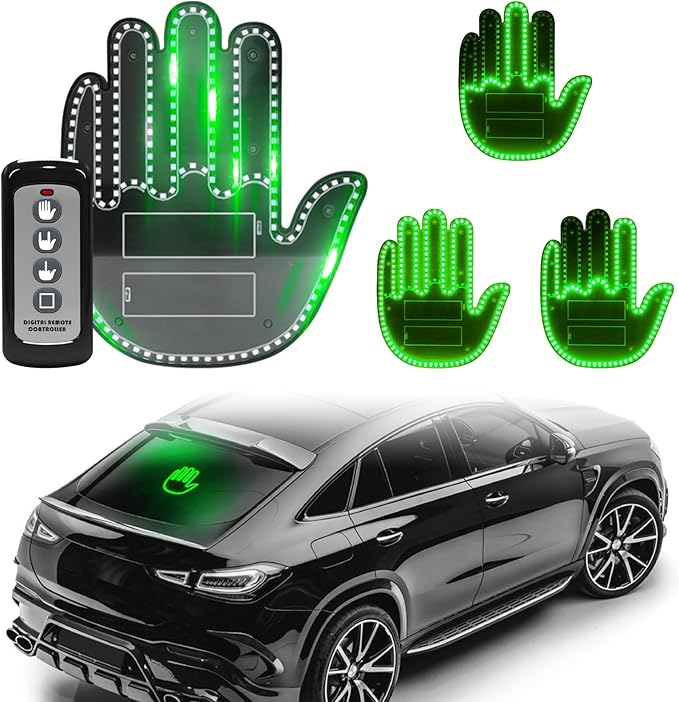 DIBMS Hand Gesture Light with Remote, Red LED Finger Funny Window Sign Light Accessories for Car Truck (Green)