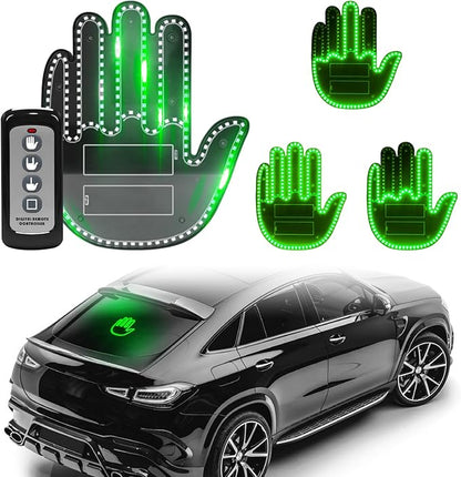 DIBMS Hand Gesture Light with Remote, Red LED Finger Funny Window Sign Light Accessories for Car Truck (Green)