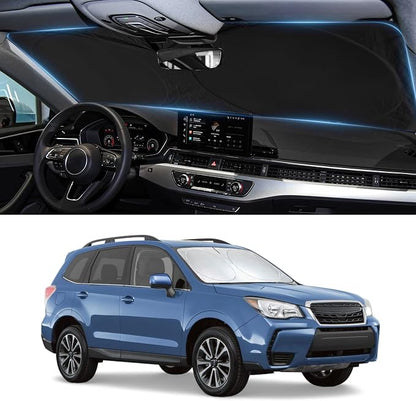Sun Shade for Forester Windshield Sunshade Custom Fit 2014 2015 2016 2017 2018 Subaru Forester Accessories Front Window Cover Retractable Sun Visor Protector Keep Interior Cool UV Blocker