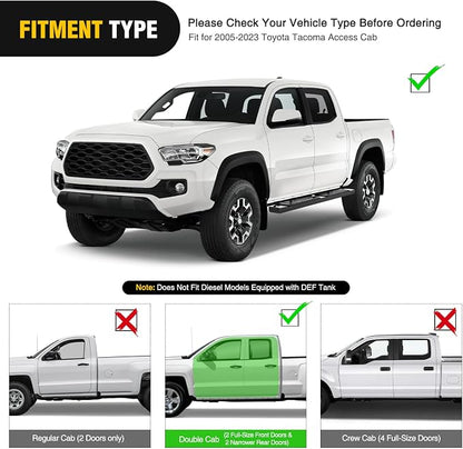Nilight Running Boards for 2005-2023 Toyota Tacoma Double Cab 2 Full-Size Door & 2 Half-Size Door 6 Inch Side Step Nerf Bars Stainless Steel Black