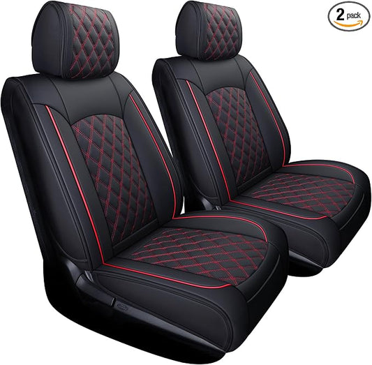 YIERTAI Truck Seat Covers for Toyota Tundra 2008-2023 2024 2025 2026 Crewmax Double Cab Limited Platinum 1794 Edition Tundrasine Concept Waterproof Leather(2 PCS Front only/Black-Red)