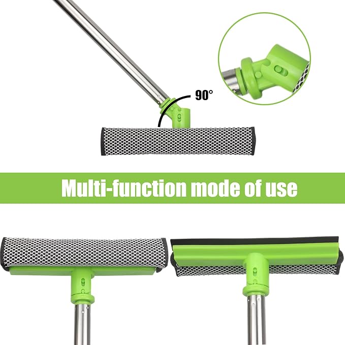LumiMokki 62 " Car Wash Mop Kit - Car Cleaning Mop with Long Handle Stainless Steel Pole for RVs, SUVs, Trucks and Buses (Green)