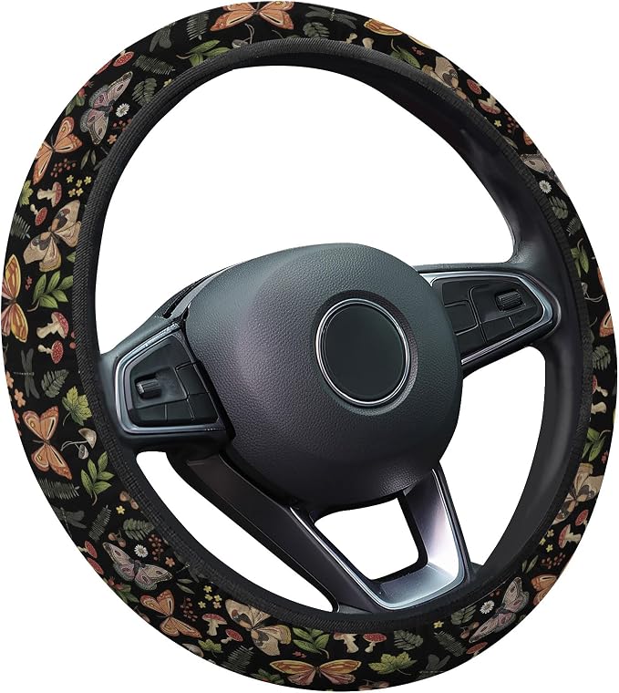 GENANY Green Moth Steering Wheel Cover, Non Slip Polyester Car Wheel Protector for Car SUV Truck, Universal 15 Inch