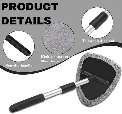 Car Window Cleaner, Car Cleanser Brush, Car Accessories Car Cleaning Supplies Tools, Car Cleaning Kit with Extendable Handle, Microfiber Cloth, Spray Bottle, Fits All Cars (Gray)