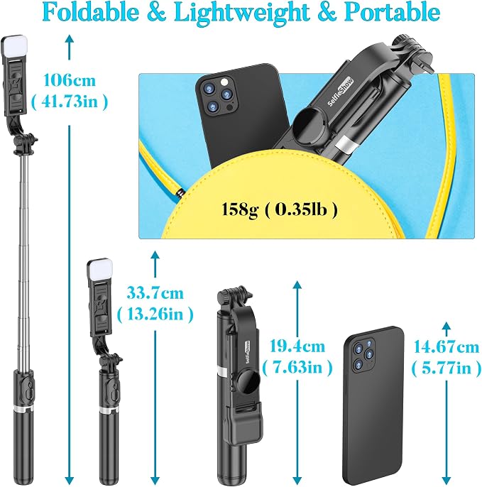 Portable 41 Inch Selfie Stick Phone Tripod with Wireless Remote Extendable Tripod Stand 360 Rotation Compatible with iPhone 17 16 15 14 13 12 11 pro Xs Max Xr X Plus, Android Samsung Smartphone