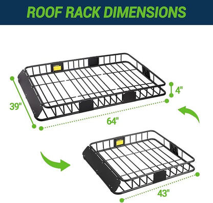 Season Guard Roof Rack Cargo Carrier Basket, 64" x 39" x 4" Heavy Duty Steel Rooftop Luggage Rack with Extension & Wind Fairing, Universal Car Top Storage for SUV, Truck, Jeep, Van, Camping Travel