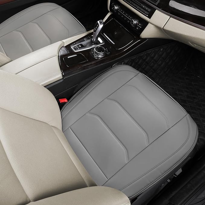BOPUOVRE Car Seat Cover for Luxury & Comfort - PU Leather, Anti-Slip, Full Wrap Protection with Storage Pocket for Bottom Cushion - Universal Fit for 95% of Vehicles (Gray,2 Piece)