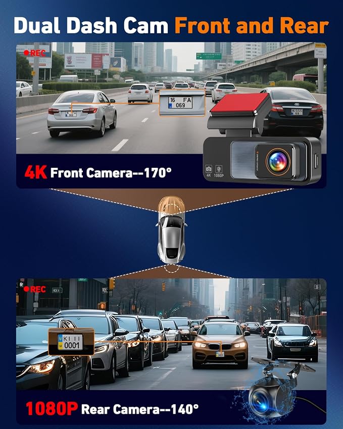 Dash Cam Front and Rear, 4K Dash Camera for Cars Built-in 5G WiFi & GPS, 3.2" IPS Screen Dash Cam W/ 64GB Card, Dual Dashcam W/G-Sensor, Loop Recording, WDR, Night Vision,24H Parking Monitor
