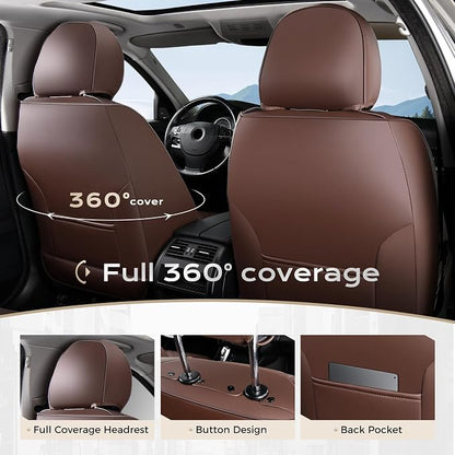 Coverado Car Seat Covers Front Seat, Coffee Front Seat Covers, Leather Seat Cover for Car, Waterproof Car Seat Protector, Automotive Seat Cover, Car Seat Cushion Universal Fit for Most Sedan SUV Truck