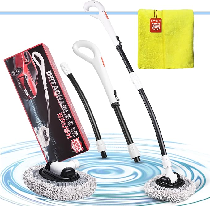 Car Wash Brush with Long Handle, Chenille Microfiber Car Wash Mop Kit, Scratch Free Car Cleaning Supplies with Ergonomic 15掳 Curved Extension Pole for RV Truck Boat Windshield - White