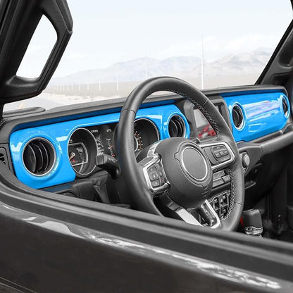 for JL Dashboard Decorative Panel Cover, Center Console Trim Cover Kit Compatible with 2018-2023 Jeep Wrangler JL JLU & Jeep Gladiator JT(Light Blue)