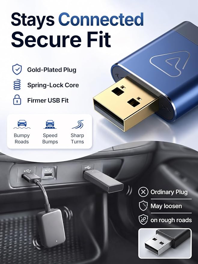 Wireless CarPlay Adapter for Apple Daily Commute, Wired to Wireless | Ultra Mini, Cooling Design, Fast Stable Connection, Easy to Set Up, Bluetooth 3s Reconnect, Maps Music Calls, For iOS 10+