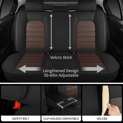 Car Seat Covers Full Set, 5 Seats Universal Leather Seat Covers for Cars, Waterproof Front and Rear Seat Cover, Breathable Automotive Seat Cover for Most Sedans, Trucks, SUVs, Black&Brown