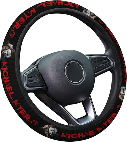 GENANY White Mask Horror Steering Wheel Cover, Non Slip Polyester Car Wheel Protector for Car SUV Truck, Universal 15 Inch