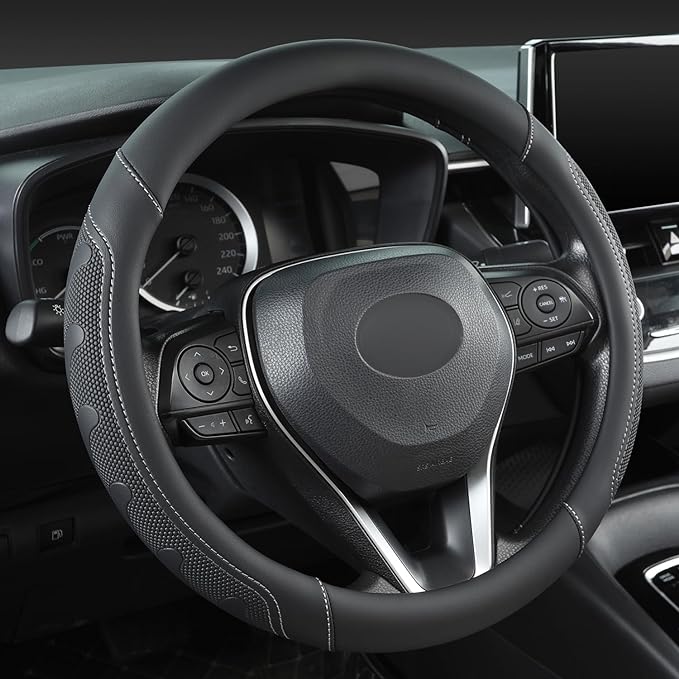 GIANT PANDA Car Steering Wheel Cover for Toyota RAV4,Camry,Highlander,Corolla,Prius,Tacoma,Standard Size - Black+Gray Line