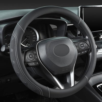 GIANT PANDA Car Steering Wheel Cover for Toyota RAV4,Camry,Highlander,Corolla,Prius,Tacoma,Standard Size - Black+Gray Line