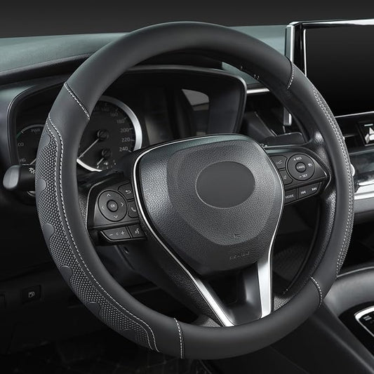 GIANT PANDA Car Steering Wheel Cover for Toyota RAV4,Camry,Highlander,Corolla,Prius,Tacoma,Standard Size - Black+Gray Line