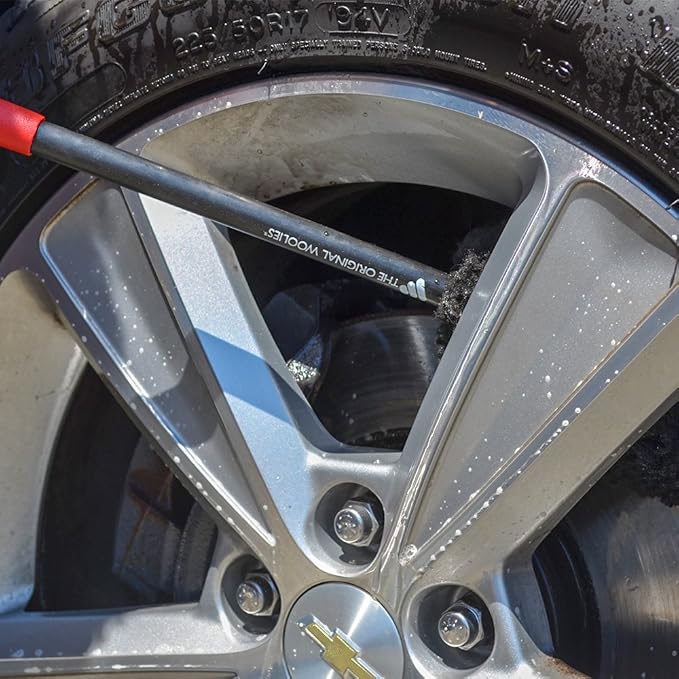 Detail King Woolie Wheel Brush - 18” Red Handle - Safest & Most Effective Brush to Clean Automotive Wheels - Professional Brush