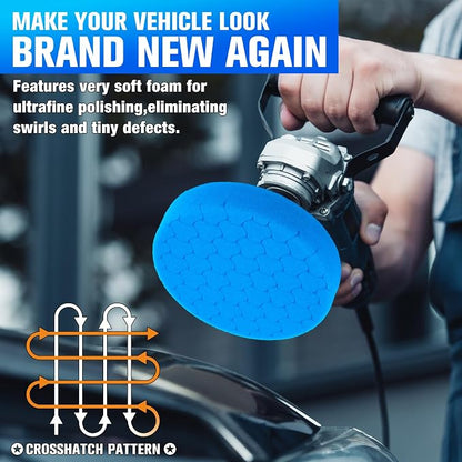Blue Polish Pad, Buffing Polishing Pads, 1Pc 5.5 Inch Face for 5 Inch 125mm Backing Plate Compound Buffing Sponge Pads for Car Buffer Polisher Compounding, Polishing and Waxing