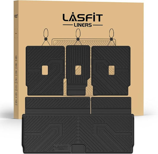 LASFIT Floor Mats&Cargo Backrest Mat for 7&8 Seats Ford Expedition Standard & Lincoln Navigator Standard 2025 2026 2027,Costom Fit All Weather Protection TPE Easy Clean Floor Liners,4pcs.